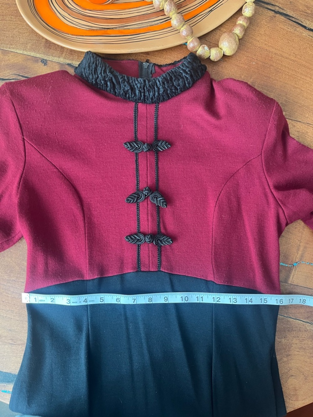 Vintage expo red Black Long Sleeve Dress Mandarin Knot Victorian Whimsigoth - Picture 3 of 7